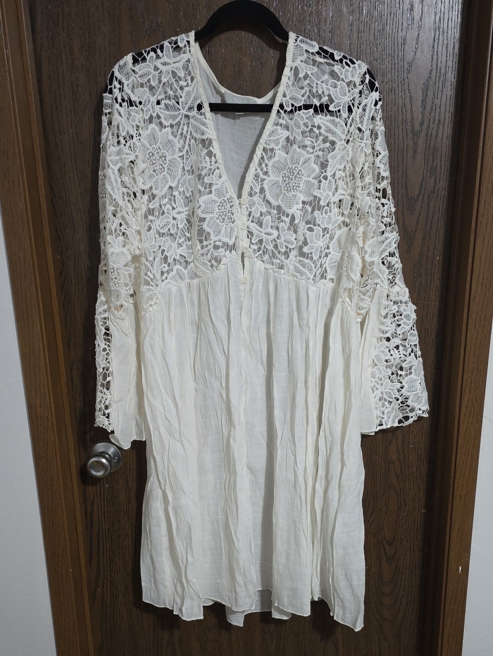 Women's Ivory Lace Overlay V-Neck Dress